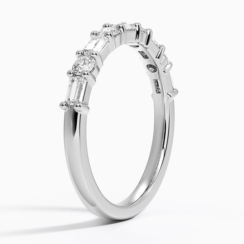 Baguette And Round Lab Grown Diamond 14k Gold Wedding Ring