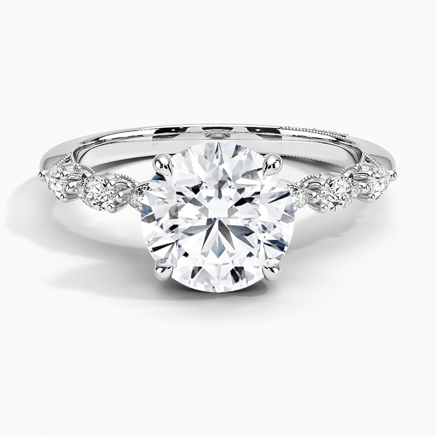 2Ct Round Lab Grown Diamond Gold Engraved Engagement Ring