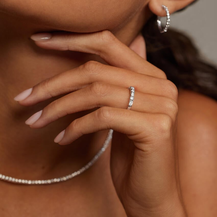 Baguette And Round Lab Grown Diamond 14k Gold Wedding Ring
