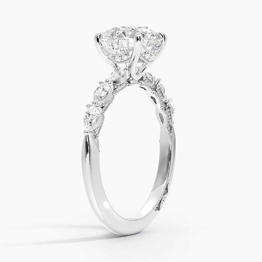 2Ct Round Lab Grown Diamond Gold Engraved Engagement Ring