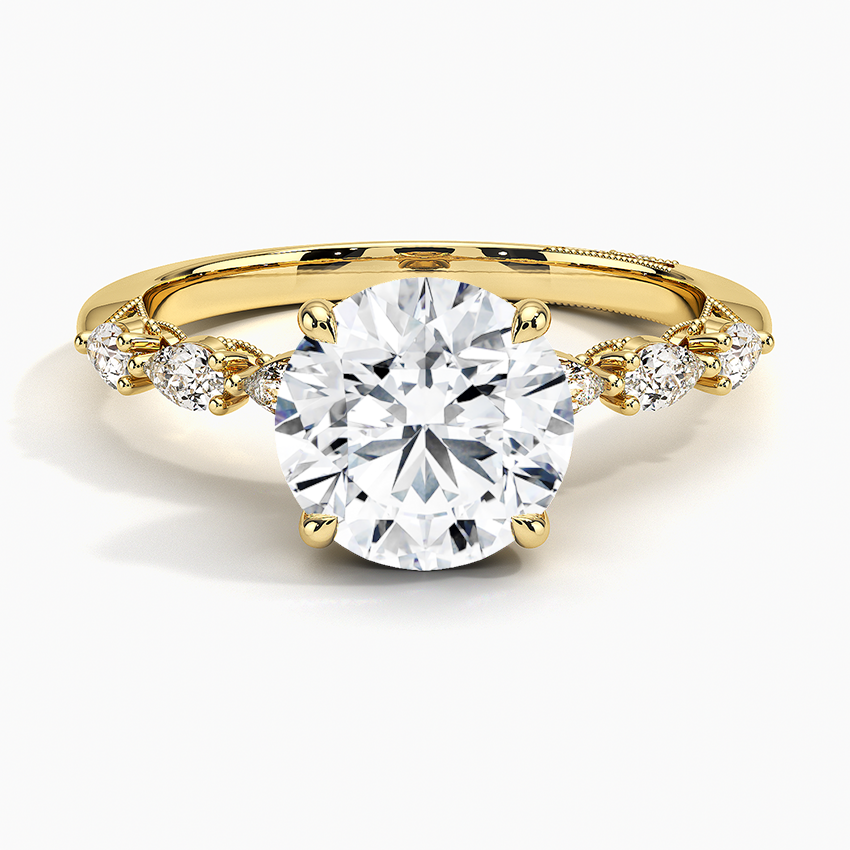2Ct Round Lab Grown Diamond Gold Engraved Engagement Ring