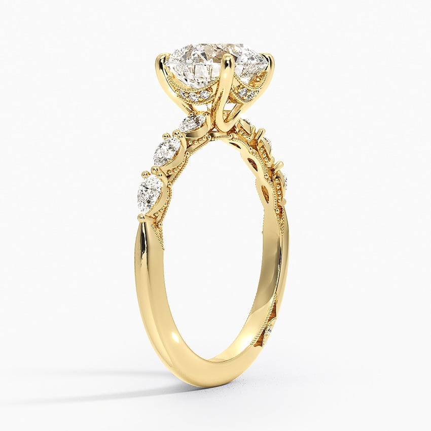 2Ct Round Lab Grown Diamond Gold Engraved Engagement Ring