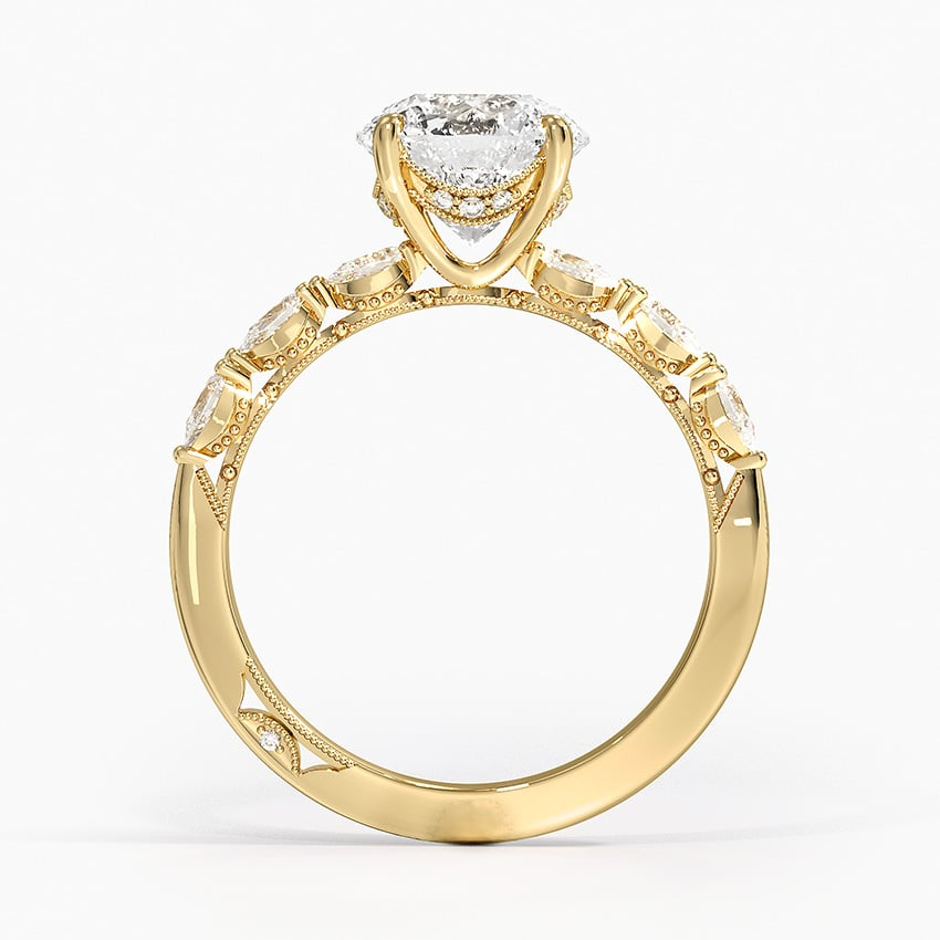 2Ct Round Lab Grown Diamond Gold Engraved Engagement Ring