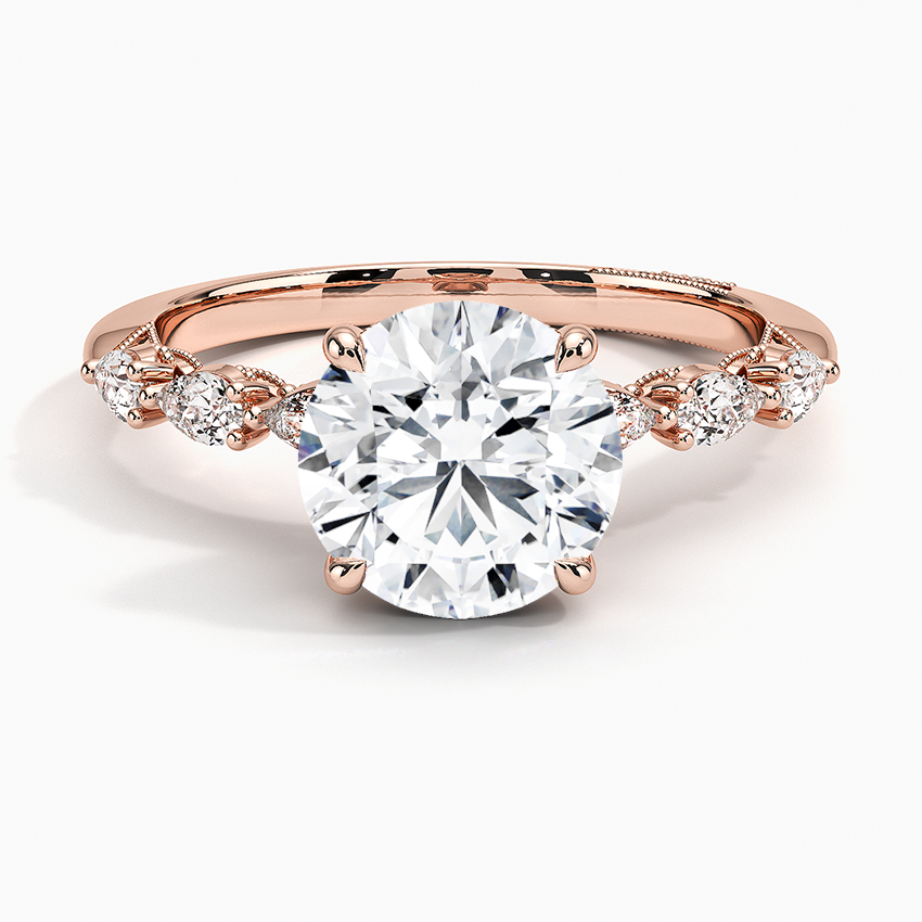 2Ct Round Lab Grown Diamond Gold Engraved Engagement Ring