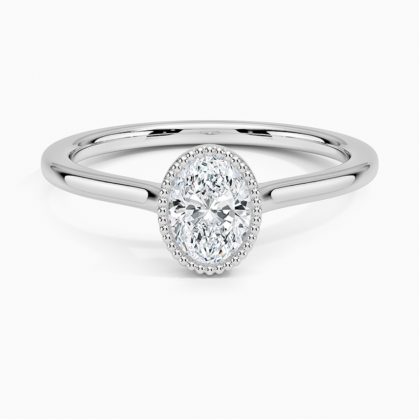 1/2 Oval Lab Grown Diamond Milgrain Bezel Solitaire Ring