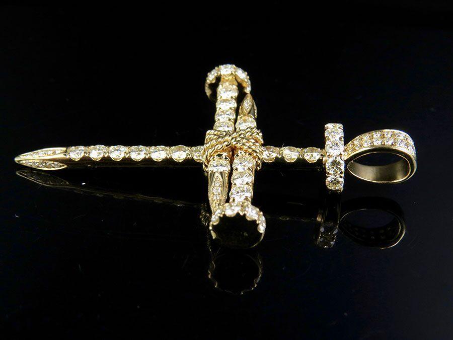 14K Solid Gold Nail Cross Lab Grown Diamond Pendant