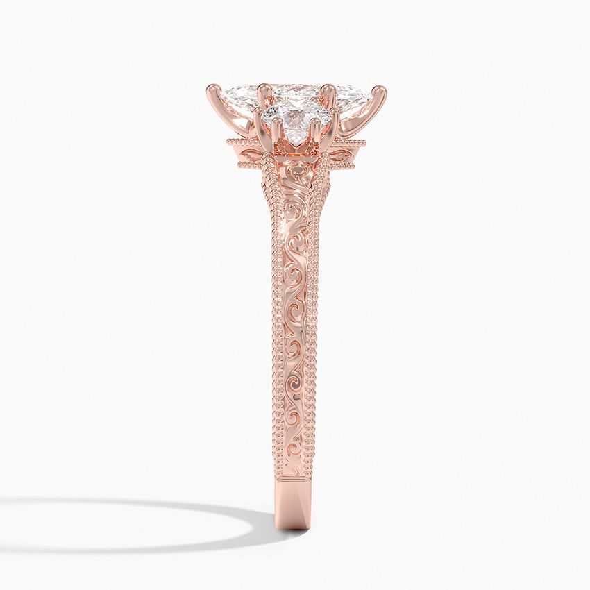 1/2Ct Marquise Lab Grown Diamond Engraved Three Stone Diamond Ring
