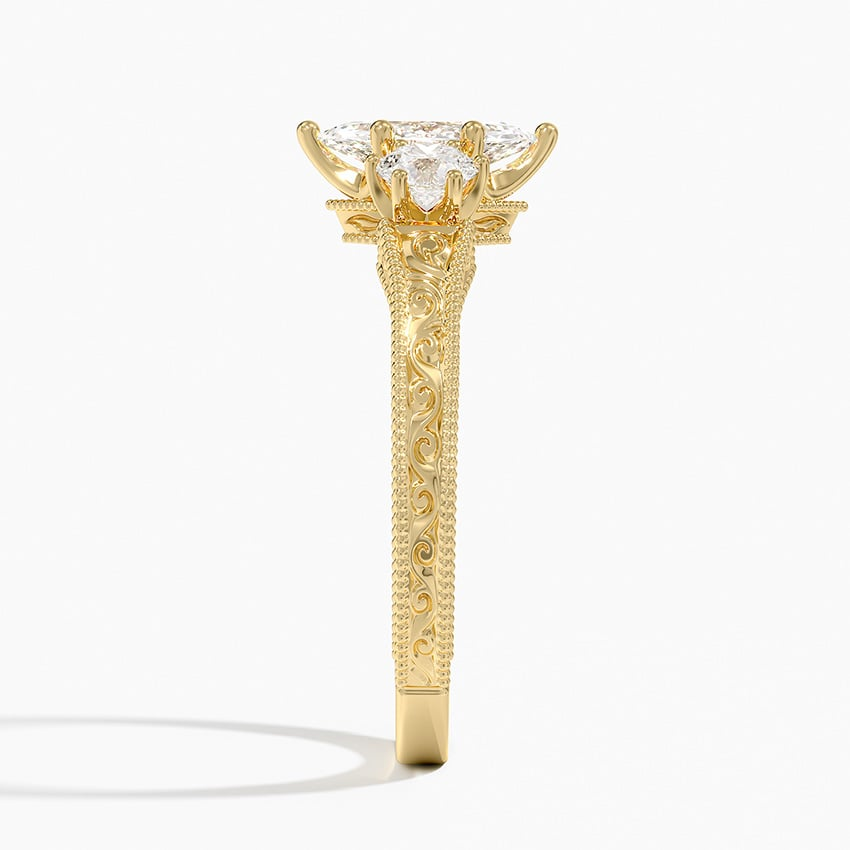 1/2Ct Marquise Lab Grown Diamond Engraved Three Stone Diamond Ring