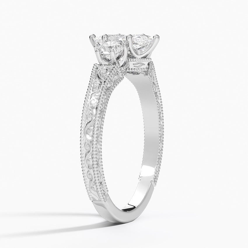 1/2Ct Marquise Lab Grown Diamond Engraved Three Stone Diamond Ring
