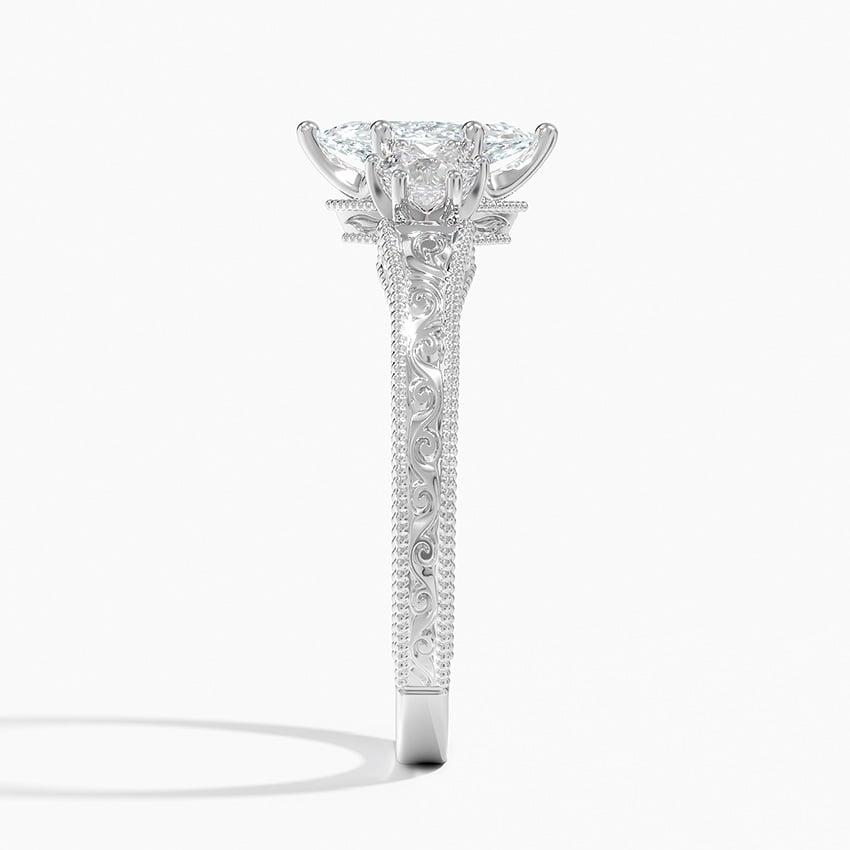 1/2Ct Marquise Lab Grown Diamond Engraved Three Stone Diamond Ring
