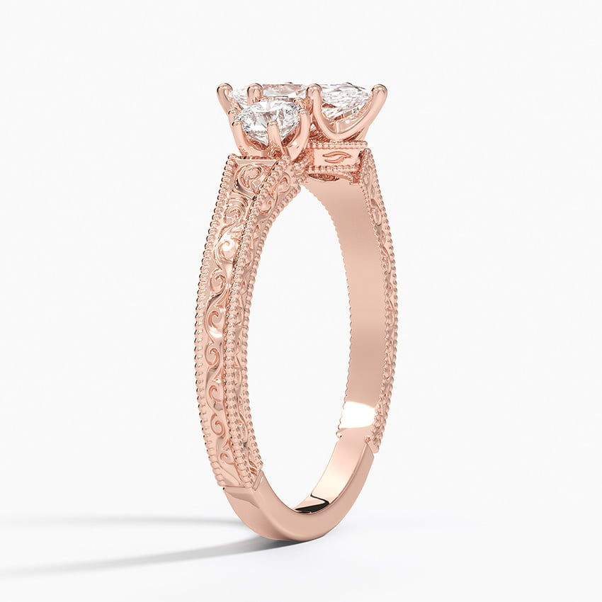 1/2Ct Marquise Lab Grown Diamond Engraved Three Stone Diamond Ring