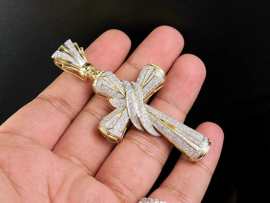 1.3 CTW Pave Set Lab Grown Diamond Drape Cross Charm Pendant