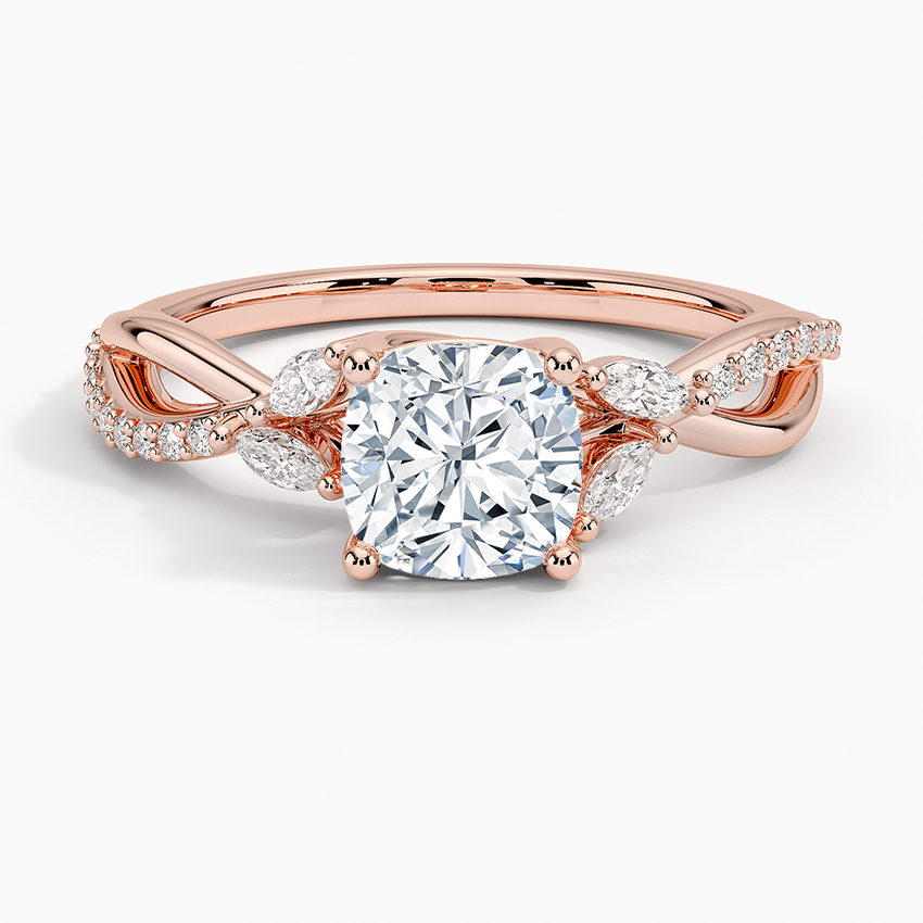 11/4Ct Cushion Lab Grown Diamond Gold Twisted Willow Diamond Ring