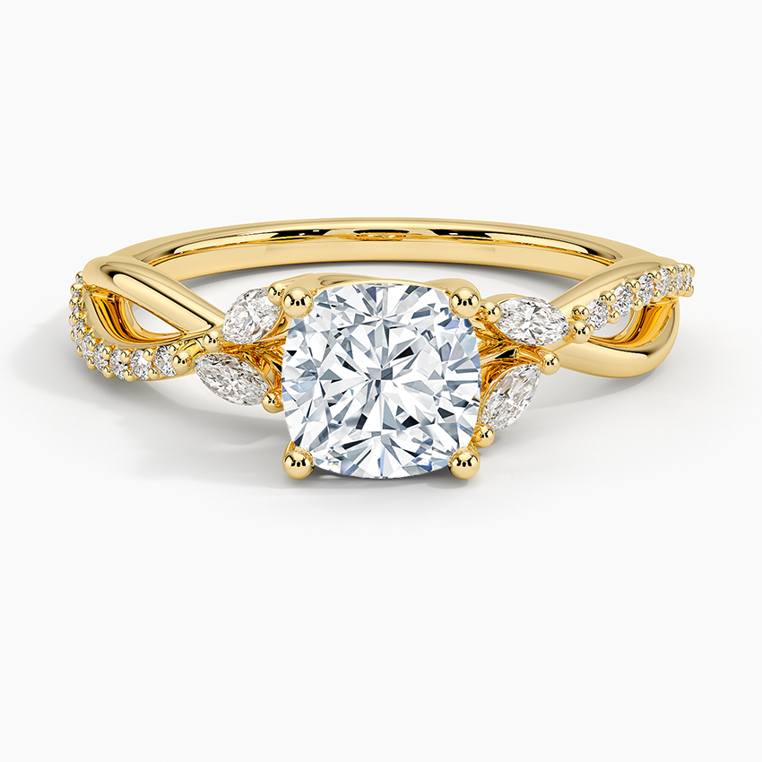 11/4Ct Cushion Lab Grown Diamond Gold Twisted Willow Diamond Ring
