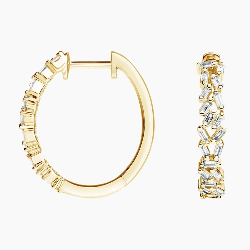 1/4 CTW Baguette Diamond Cluster Hoop Earrings In Yellow Gold