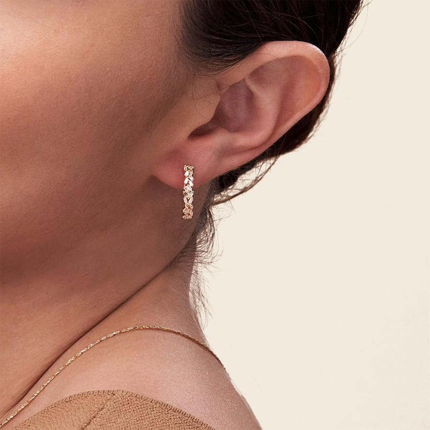 1/4 CTW Baguette Diamond Cluster Hoop Earrings In Yellow Gold