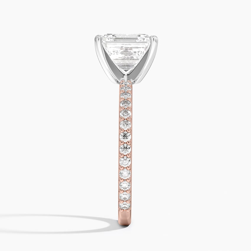3Ct Asscher Lab Grown Diamond Gold Shared Prong Three-Quarter Coverage Diamond Ring