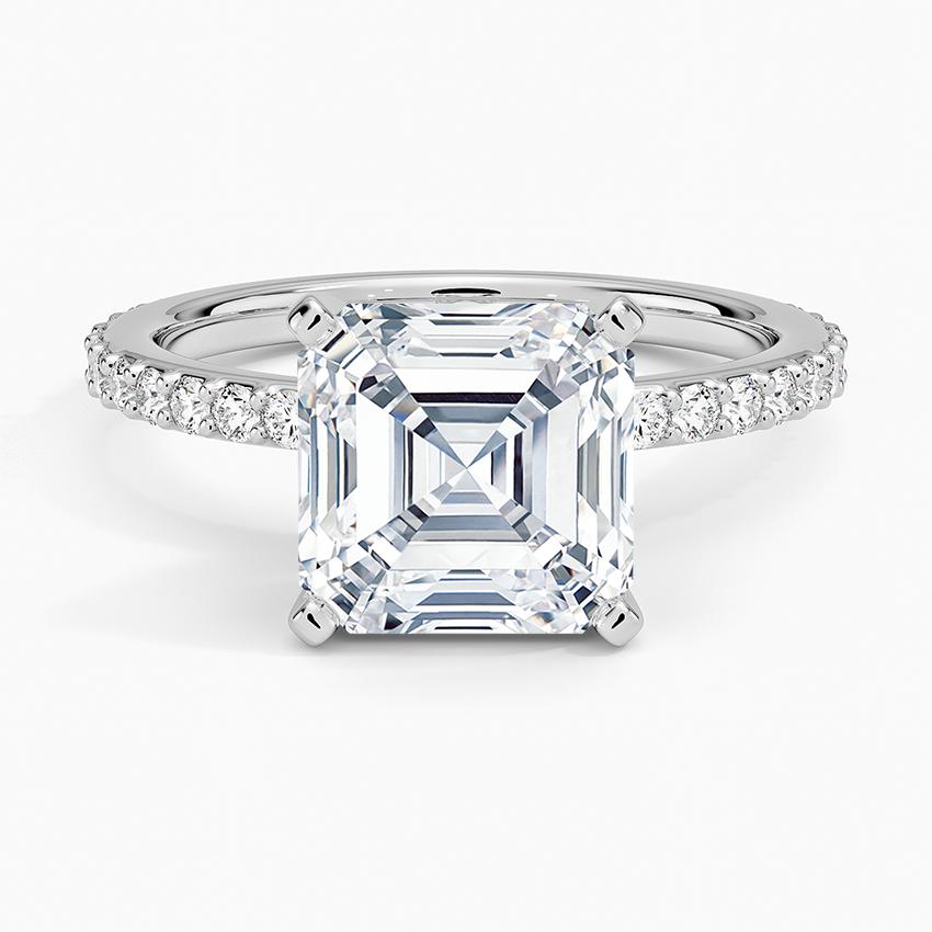 3Ct Asscher Lab Grown Diamond Gold Shared Prong Three-Quarter Coverage Diamond Ring