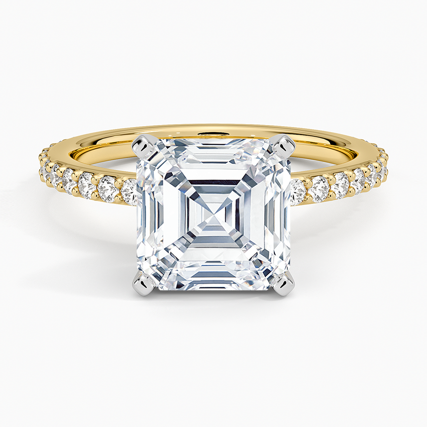3Ct Asscher Lab Grown Diamond Gold Shared Prong Three-Quarter Coverage Diamond Ring