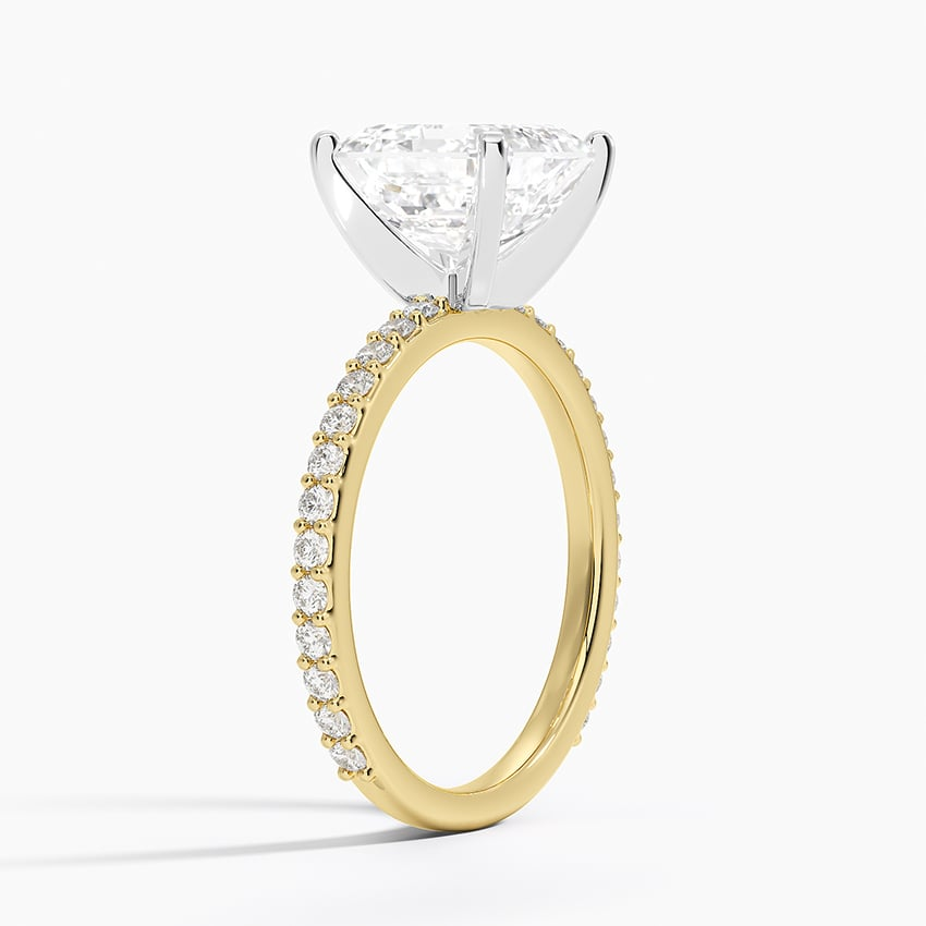 3Ct Asscher Lab Grown Diamond Gold Shared Prong Three-Quarter Coverage Diamond Ring
