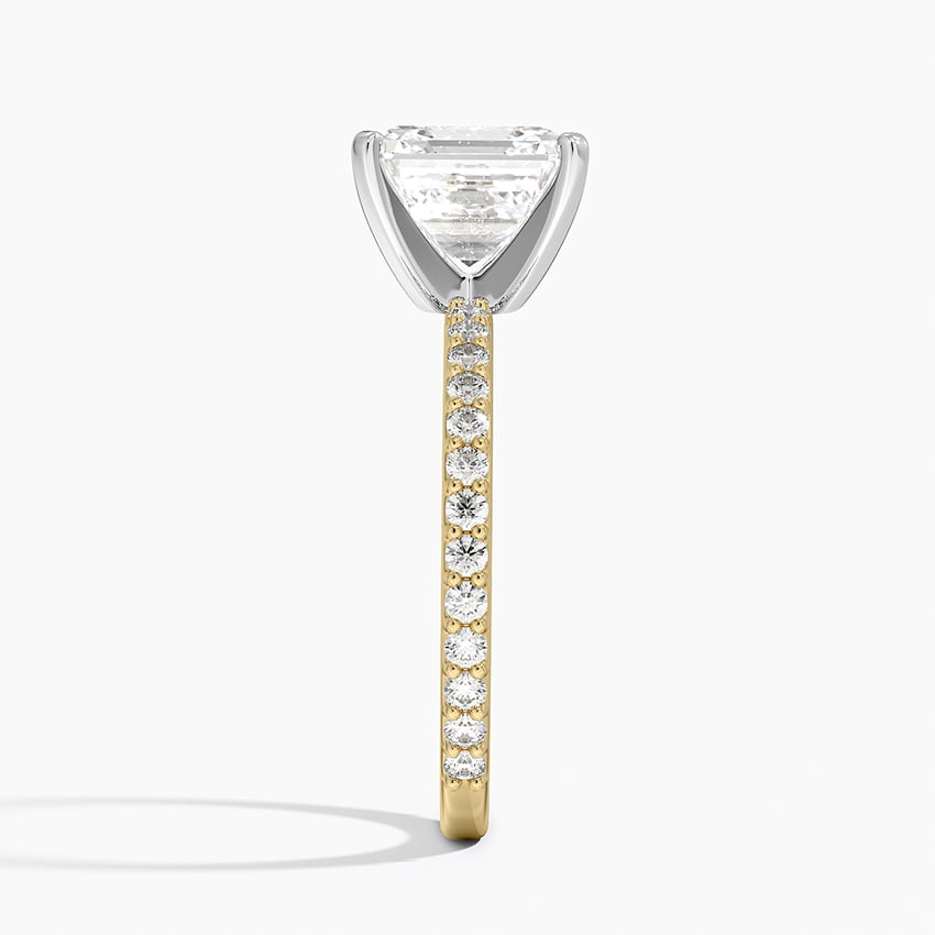 3Ct Asscher Lab Grown Diamond Gold Shared Prong Three-Quarter Coverage Diamond Ring