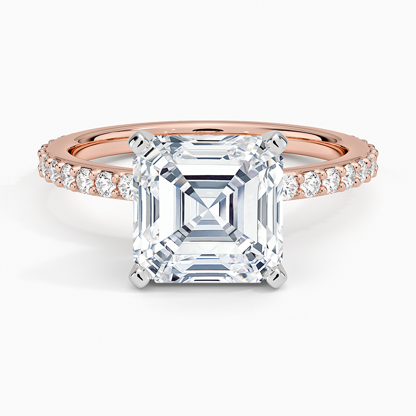 3Ct Asscher Lab Grown Diamond Gold Shared Prong Three-Quarter Coverage Diamond Ring