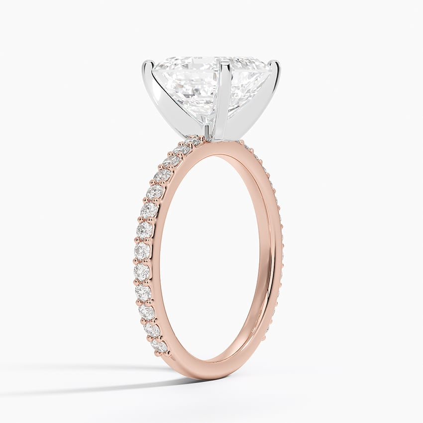 3Ct Asscher Lab Grown Diamond Gold Shared Prong Three-Quarter Coverage Diamond Ring