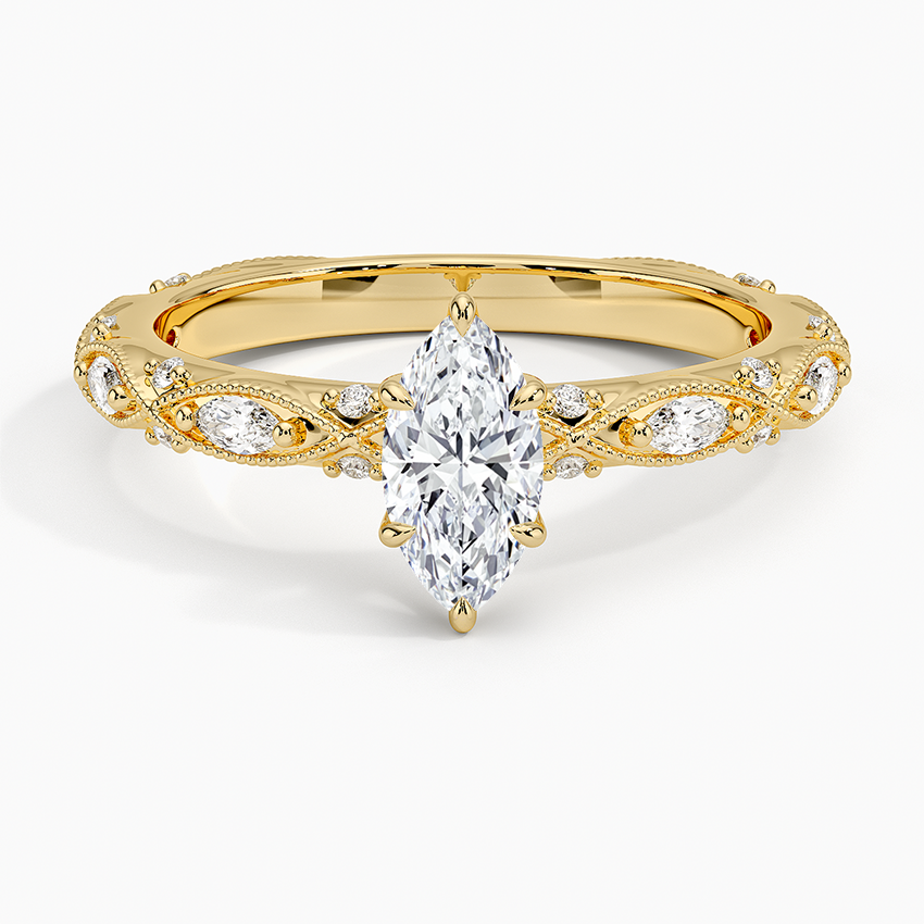 1/2Ct Marquise Lab Grown Diamond Gold Milgrain Diamond Ring