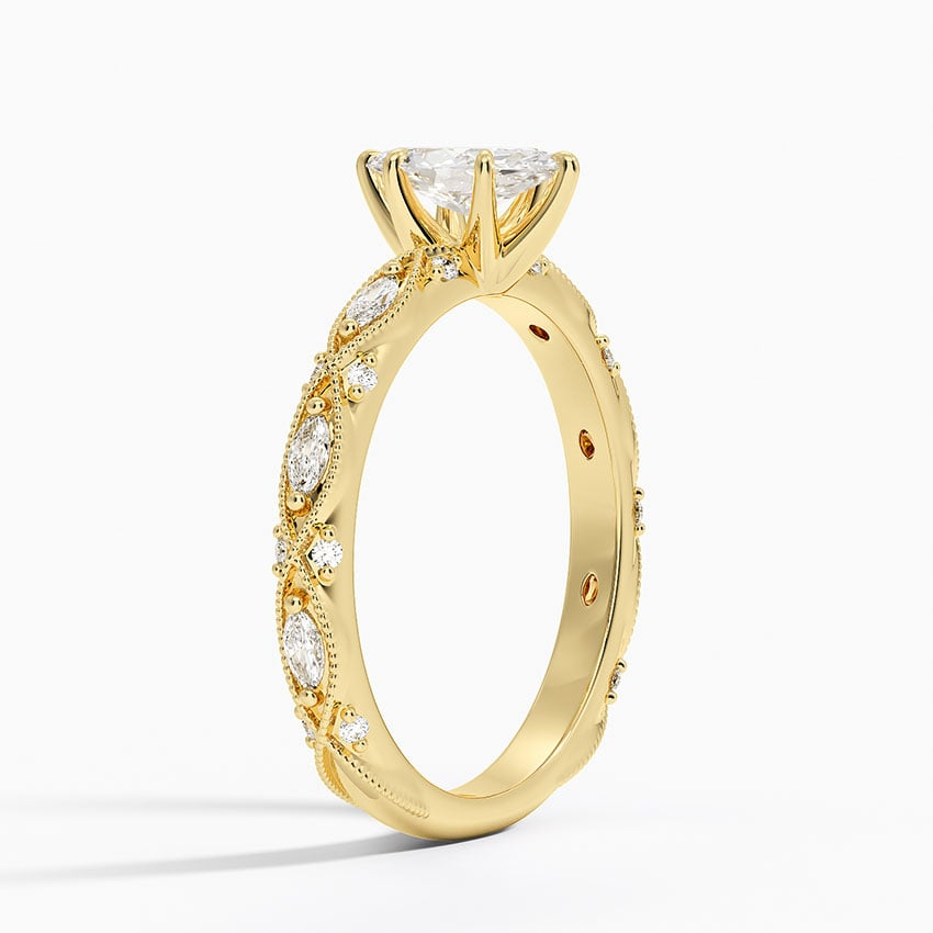 1/2Ct Marquise Lab Grown Diamond Gold Milgrain Diamond Ring