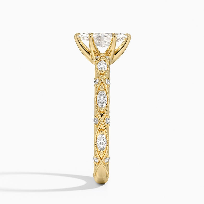 1/2Ct Marquise Lab Grown Diamond Gold Milgrain Diamond Ring
