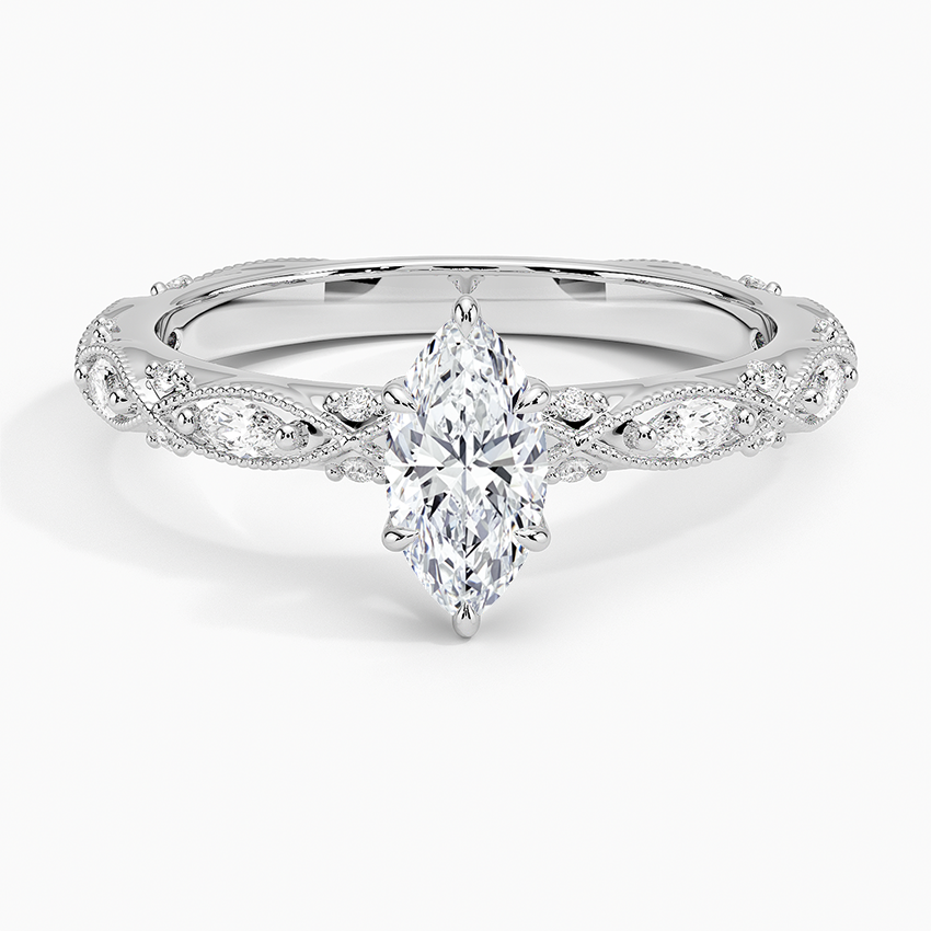1/2Ct Marquise Lab Grown Diamond Gold Milgrain Diamond Ring