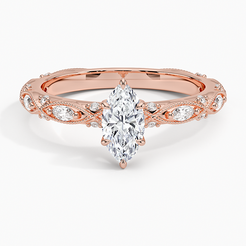 1/2Ct Marquise Lab Grown Diamond Gold Milgrain Diamond Ring