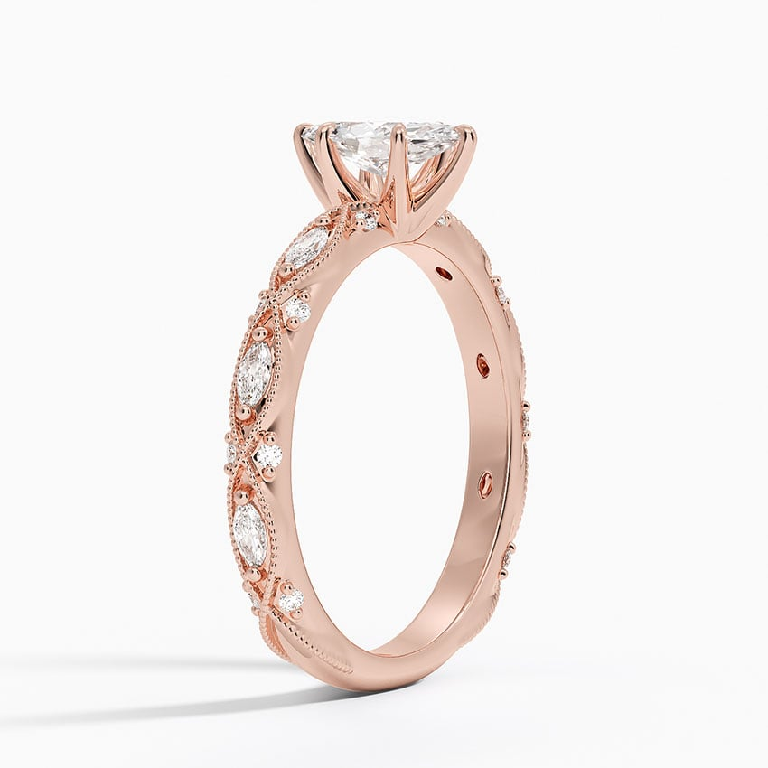 1/2Ct Marquise Lab Grown Diamond Gold Milgrain Diamond Ring