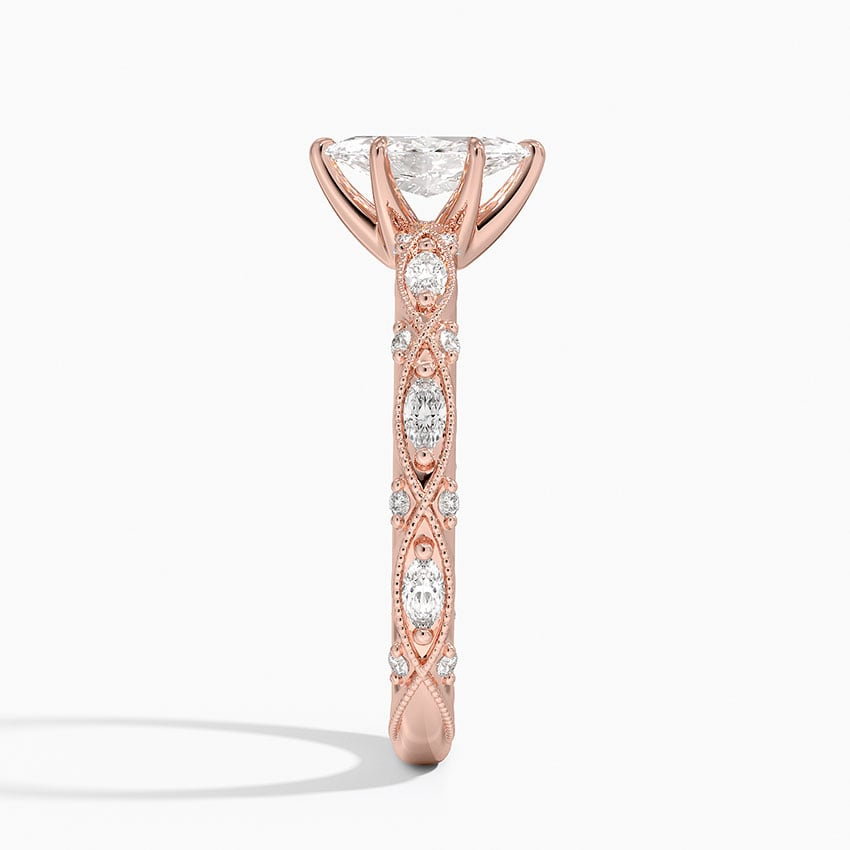 1/2Ct Marquise Lab Grown Diamond Gold Milgrain Diamond Ring