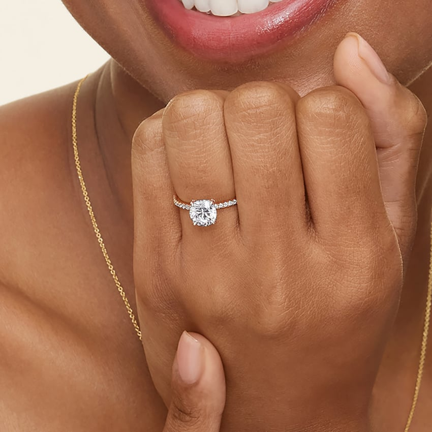 3/4Ct Round Lab Grown Diamond Gold Half Coverage Engagement Ring