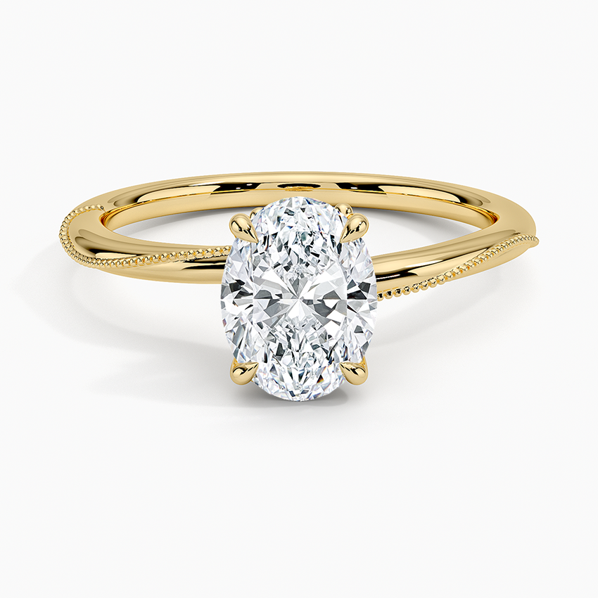 11/4Ct Oval Lab Grown Diamond Gold Milgrain Solitaire ring
