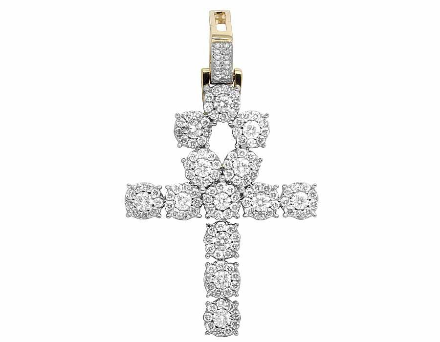 1.75 Inch 14k Lab Grown Diamond Cluster Ankh Cross Pendant