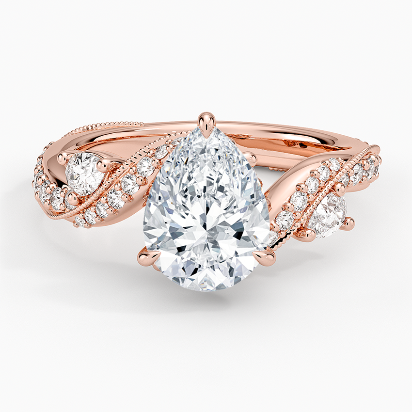2CT Pear Cut Camellia Gold Lab Grown Diamond Ring