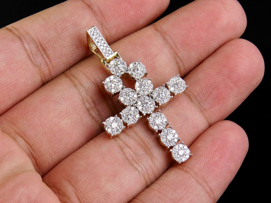 10K Gold Lab Grown Diamond Cluster Ankh Cross Pendant.