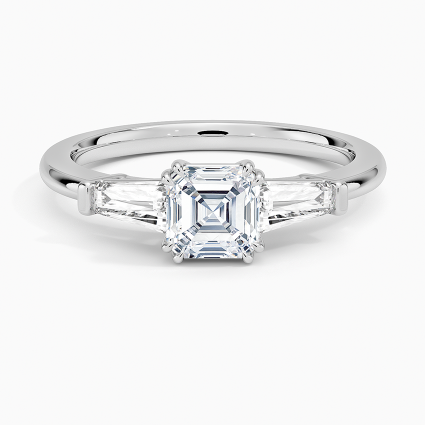 3/4Ct Asscher Lab Grown Diamond Double Prong Three Stone Ring