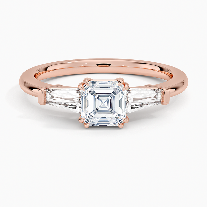 3/4Ct Asscher Lab Grown Diamond Double Prong Three Stone Ring
