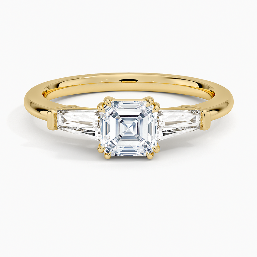 3/4Ct Asscher Lab Grown Diamond Double Prong Three Stone Ring