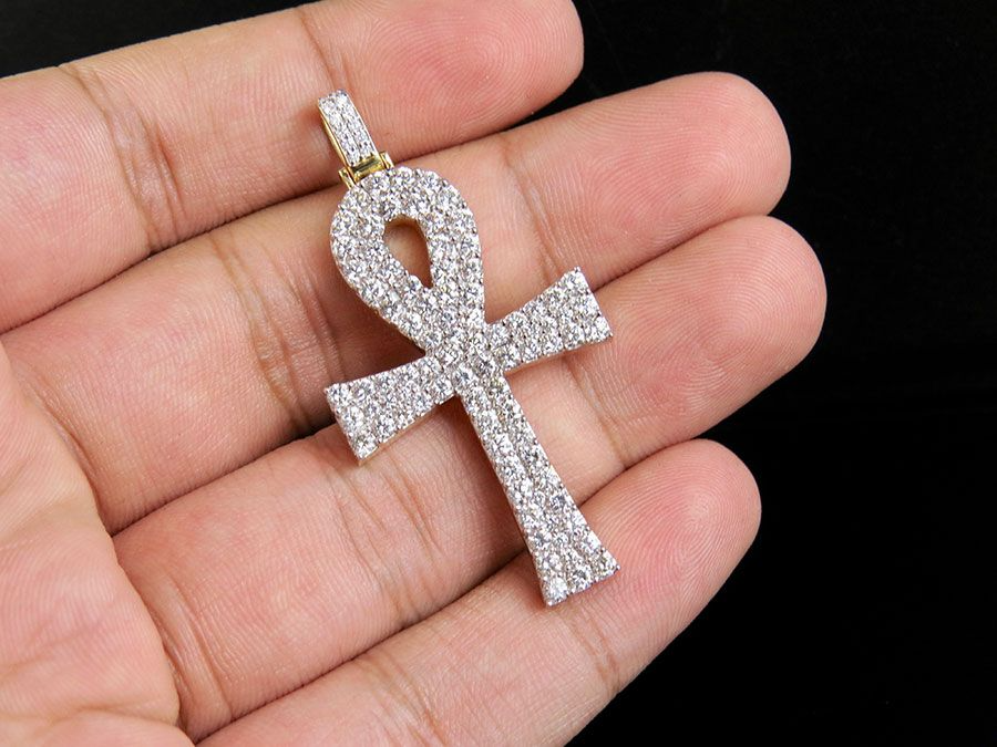 10K Solid Gold Lab Grown Diamond Ankh Cross Pendant