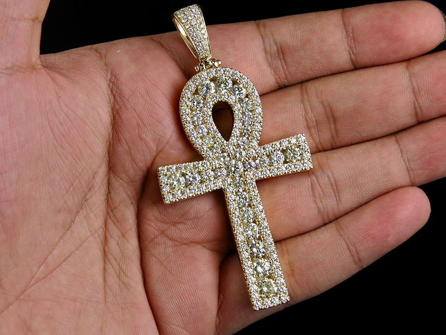 14K Pave Set Lab Grown Diamond Ankh Cross Pendant
