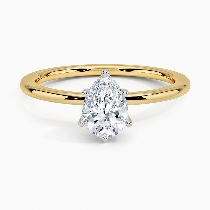 3/4Ct Pear Lab Grown Diamond Six Prong Gold Ring