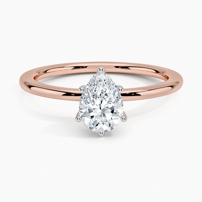 3/4Ct Pear Lab Grown Diamond Six Prong Gold Ring