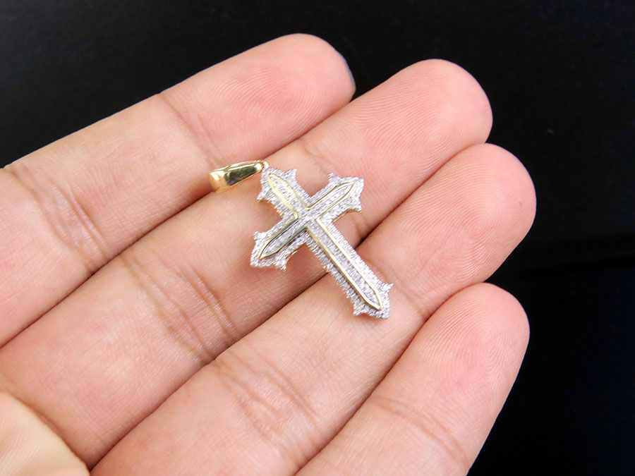 1.25 Inch 10K Mini Cross Lab Grown Diamond Pendant Charm