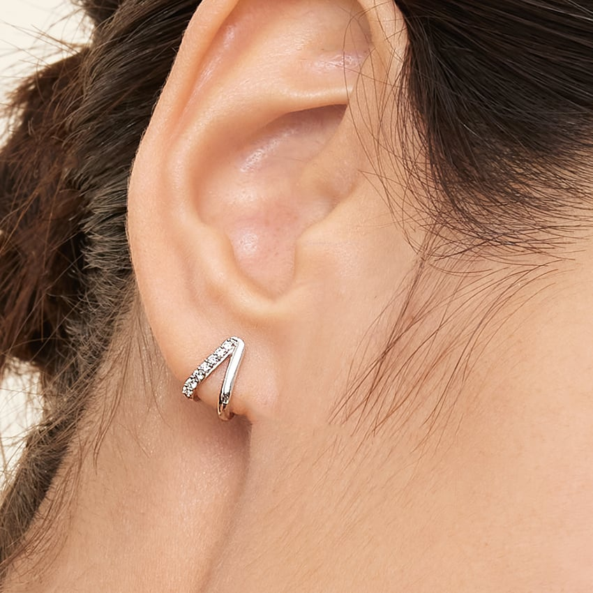 Lab Grown Diamond Huggie Earrings in Silver