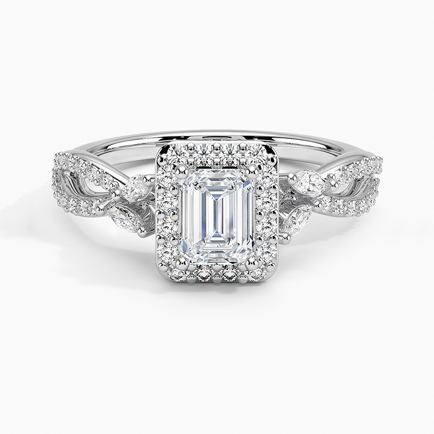 1/2Ct Emerald Lab Grown Diamond Gold Halo Diamond Ring