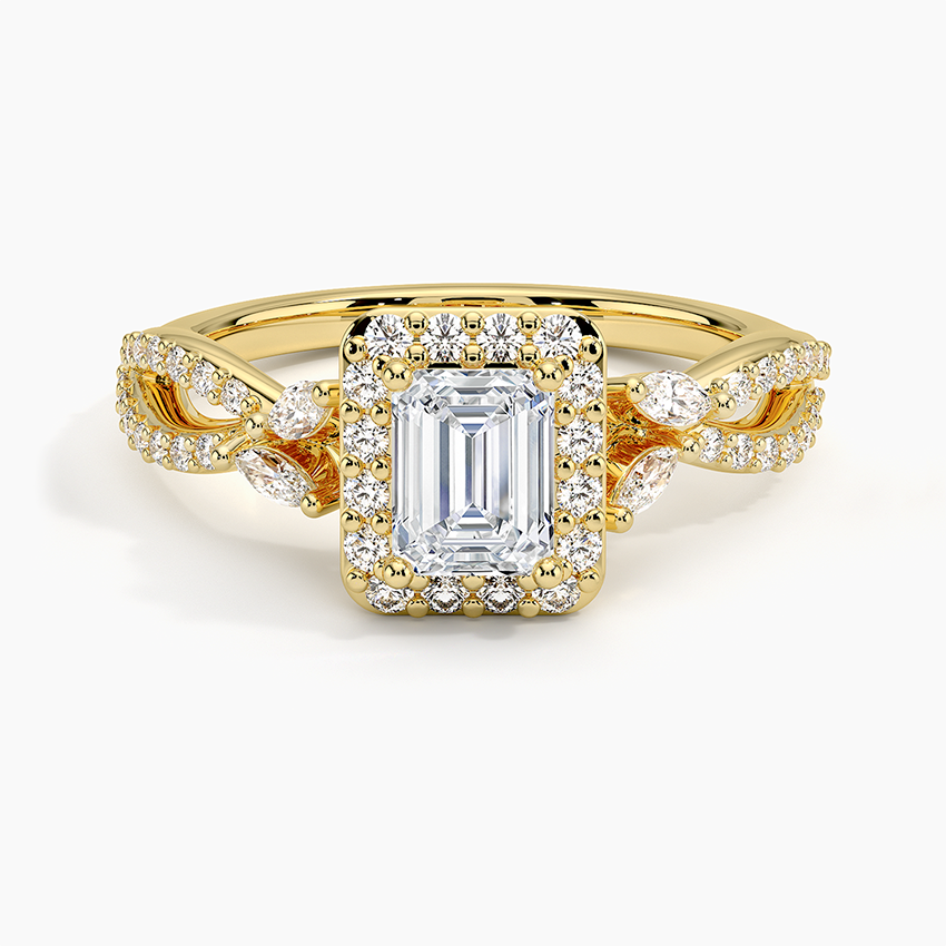 1/2Ct Emerald Lab Grown Diamond Gold Halo Diamond Ring